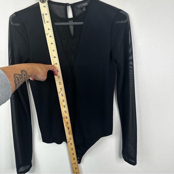 Intermix Bodysuit Womens Small Black V-Neck Sheer Mesh Long Sleeves - Picture 12 of 13